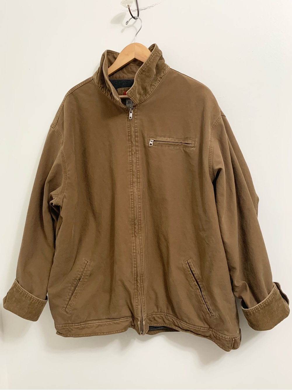 Y2k VTG Canvas Jacket Corduroy Trim Brown Fleece Lined Broken In MENS XXL